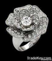 4.25 carat rose flower diamond engagement ring gold white