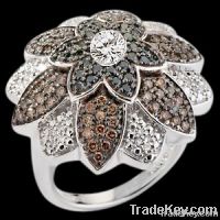 6.51 carat black chocolate & white diamonds flower style ring