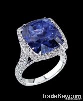 Big cushion diamond 4.5 cts. ring blue diamond jewelry