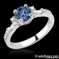 1 carat blue & white diamonds engagement ring