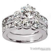 2 Ct. diamond three stone ring wedding band gold white