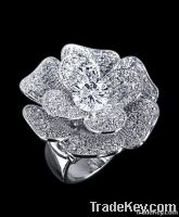 Flower ring 6 carat diamonds unique floral ring gold white