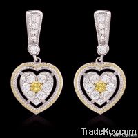 3 ct. white & yellow diamonds heart style earrings gold
