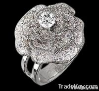 Huge center diamond flower ring 7 carat diamonds floral style