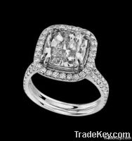 Huge cushion halo diamond ring 6.26 ct. double shank