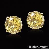 Yellow canary diamonds stud post earrings 1.51 carats