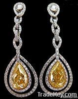 Yellow canary pear cut diamonds 6 ct.dangle earrings