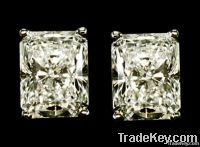 Huge radiant diamond 6 carat earring pair gold white