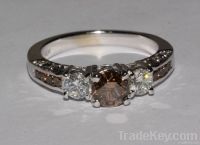 4 cts. Chocolate diamonds ring 3-stone gold white