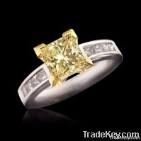 Yellow canary princess cut diamonds 2.25 ct. ring gold