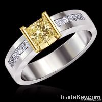 2.25 cts. Princess cut yellow canary diamonds ring gold