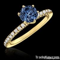 1.01 ct. blue diamond 14K yellow gold anniversary ring