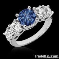 1.71 carats blue diamonds 5 stone engagement ring white