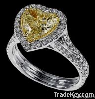 2.51 ct. heart shape canary & white diamonds ring gold