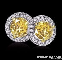 4 ct. yellow canary diamonds stud earrings pair new