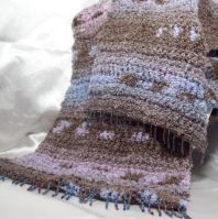 Lavender, Beige & Periwinkle Crocheted Scarf