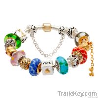 Fashion beautiful silver wholesale charm glass beads bracelet