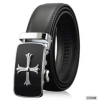 Man's Official Black Real Leather Belt with Simple Automatic buckle