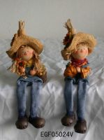 polyresin sitting scarecrow w/fabric legs