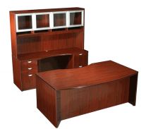Office Furniture - Light Bow Front Desk Workstation in Mahogany