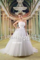 Net Fabric Type tight waist with beaded flower organza puffy wedding dress In-Stock Items Supply 2016
