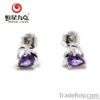 1E000839B Factory Price 3*4mm Pear Natural Amethyst Stud Earring