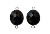 Black Onyx faceted oval silver pendant