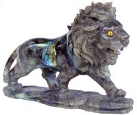 9" Labradorite Howling LION Gem Stone Carving Sculpture #M03