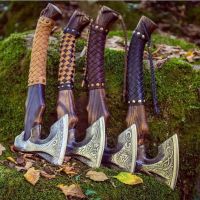 High Carbon steel viking Axe Hand forged, Hand made Etched Axe, Wood Handle with Leather Sheath