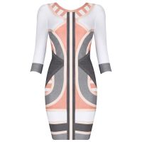Bqueen Orange And Gray Mixed Color Long Sleeve Bandage Dress H549