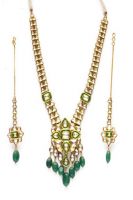 emerald and white parab stone kundan necklace set