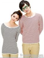 2012 double sided wear couple long striped t-shirt