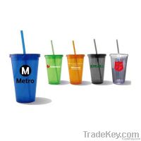 16OZ Double wall plastic tumbler with straw