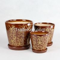 small ceramic flower pot 001 with golden flower