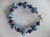 Lampworked bead bracelet in shades of blue