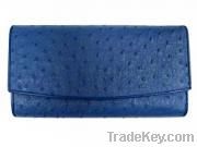 Genuine Ostrich Leather Clutch Wallet in Blue Ostrich Skin