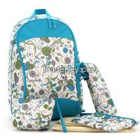 Blue Floral Dots Diaper Backpacks Set