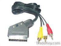 SCART 21P Male to One RCA plug for audio and Three RCA plug for video