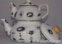 enamel kettle and ceramic teapot set