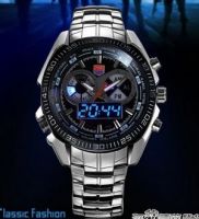 Stainless Steel Men's Clock Fashion Blue Binary LED Pointer Watch Mens