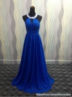 Elegant Bule Beaded Rhinestone Trimming Crystal Floor Length A-line Chiffon Evening dress  Formal dress