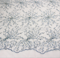 Gorgeous blue embroidered beaded African net French lace Swiss lace fabric
