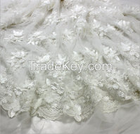 White beautiful wedding dress swiss French net embroidered lace fabric