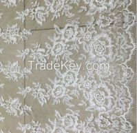 52 " Ivory Polyester corded embroidered lace wedding dress French lace fabric and trim