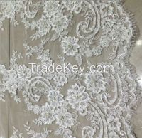 52" Ivory  Beaded and Sequins embroidered Bridal Cord Wedding Dress French Embroidery Lace Embroidery Fabric Lace