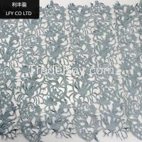 Blue embroidered guipure African wedding lace fabric chemical lace water soluble lace