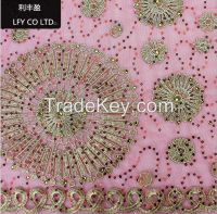 Multicolored beautiful gold embroidered daisy with sequin party dress lace fabric