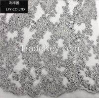 Silver color round dots high density lace fabric