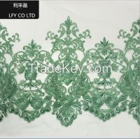 Green double embroidered edge French tulle lace