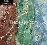 Multicolored beautiful beaded embroidered french lace fabric